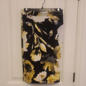 See You Monday Black and Yellow Floral Pencil Skirt